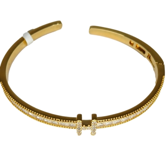 Gold Tone Rhinestones Braclet Stainless Steel - Picture 2 of 4